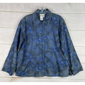 Coldwater Creek Jacket Womens M Embroidered Stitched Floral Flowers Denim Coat